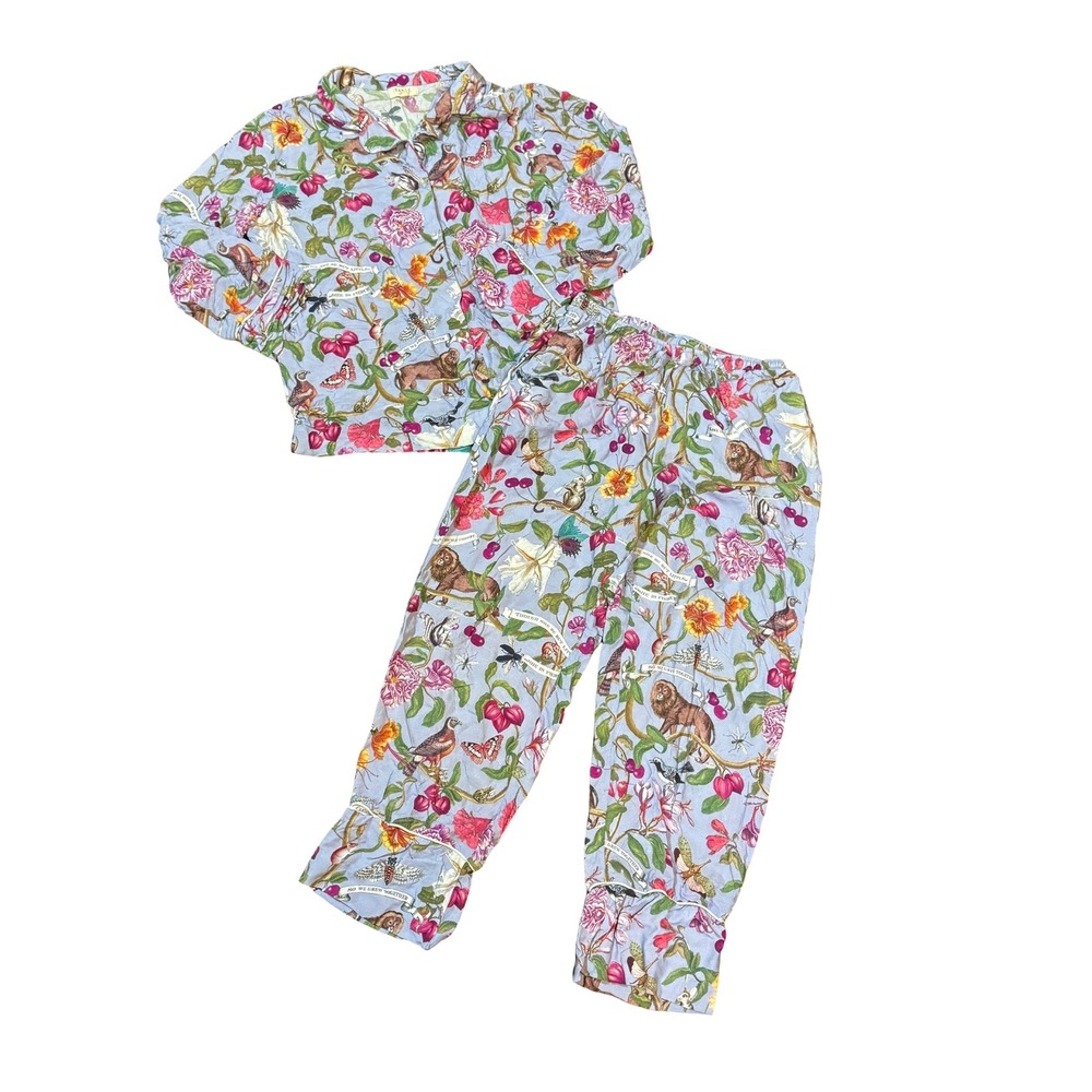 Fable England Botanical Animal Print Pajama Set Blue Tree of Life‎ Shakespeare S